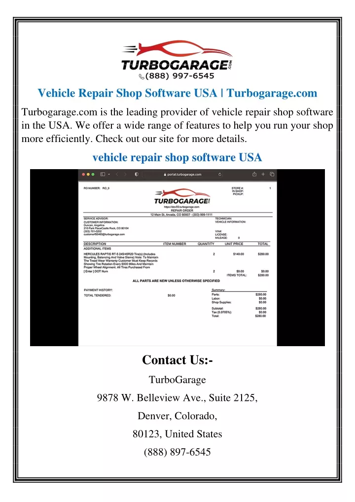 vehicle repair shop software usa turbogarage com