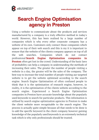 Search Engine Optimisation agency in Preston