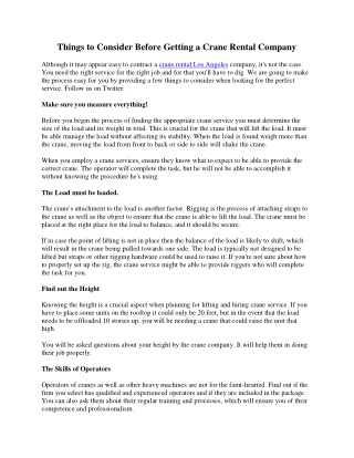 things to consider before getting a crane rental