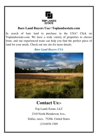 Bare Land Buyers Usa | Toplandsestate.com