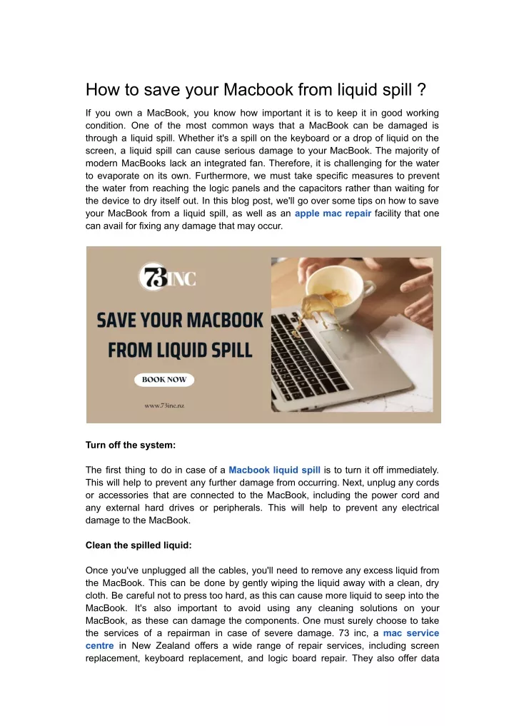 how to save your macbook from liquid spill