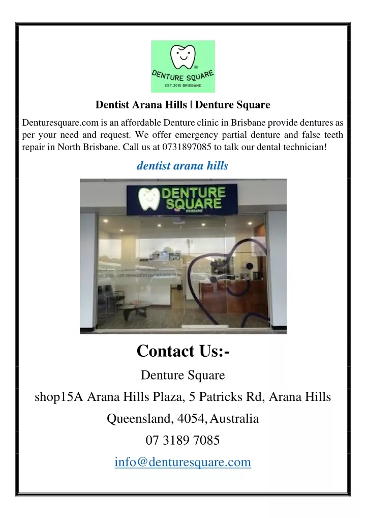 dentist arana hills denture square