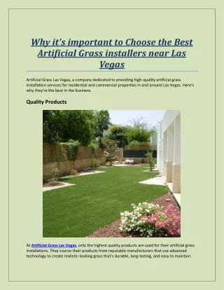 Why it's important to Choose the Best Artificial Grass installers near Las Vegas