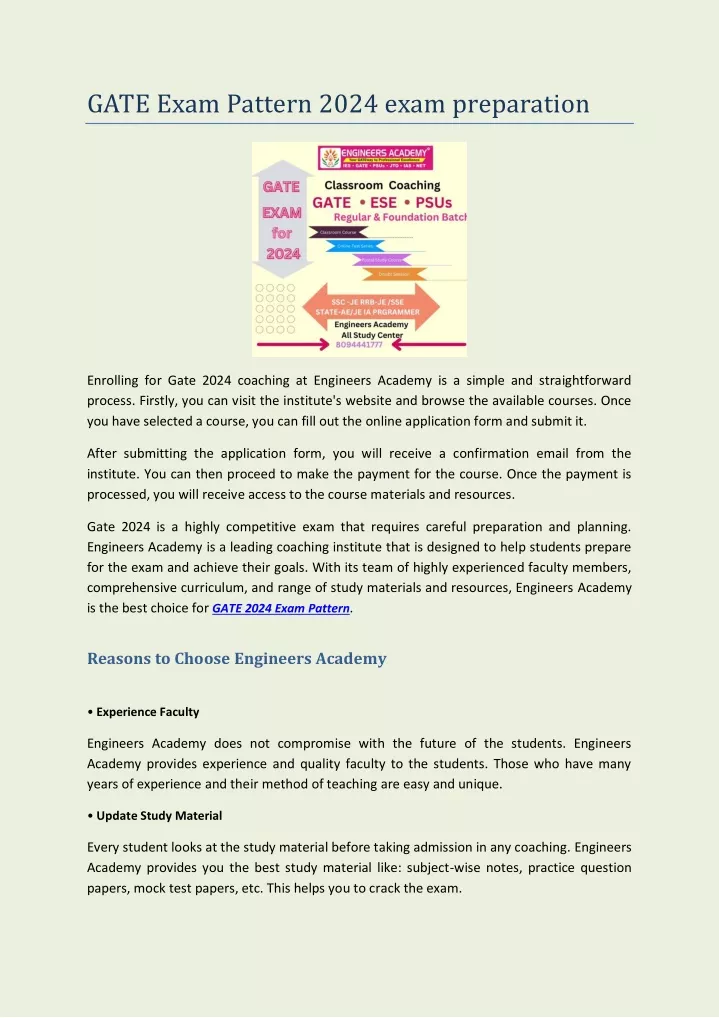 gate exam pattern 2024 exam preparation