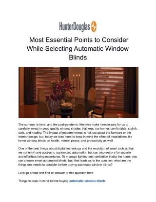 Most Essential Points to Consider While Selecting Automatic Window Blinds