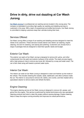 Get your car sparkling clean at Car Wash Jurong