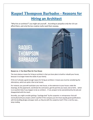 Raquel Shaheda Karimah Thompson - Reasons for Hiring an Architect