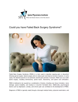 Could you have Failed Back Surgery Syndrome - Spine Physicians Institute