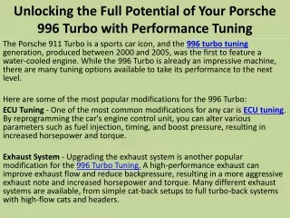 Unlocking the Full Potential of Your Porsche 996 Turbo with Performance Tuning
