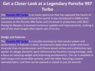 Get a Closer Look at a Legendary Porsche 997 Turbo