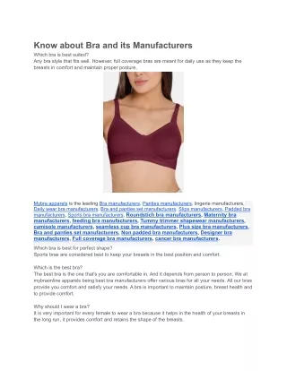 Know about Bra and its Manufacturers