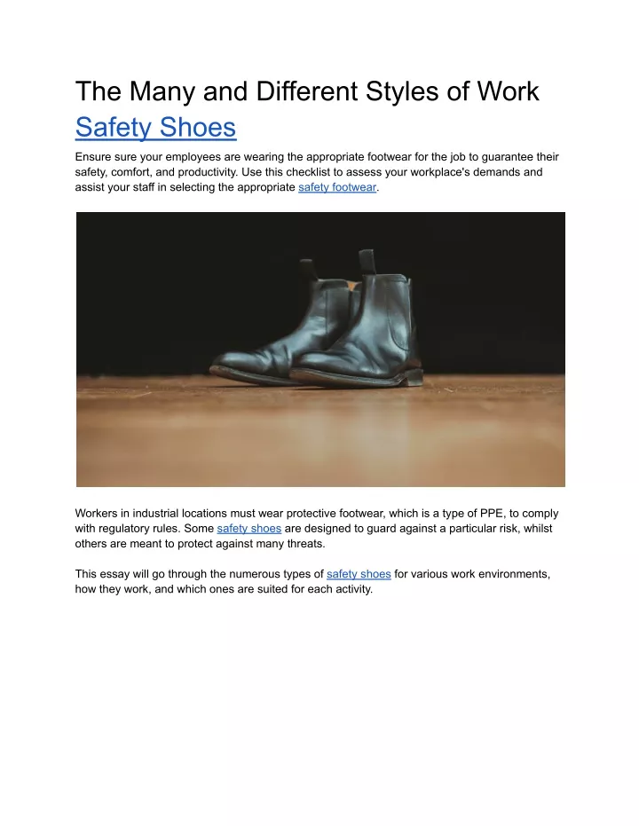 the many and different styles of work safety shoes