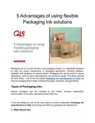 5 Advantages of using flexible Packaging Ink solutions