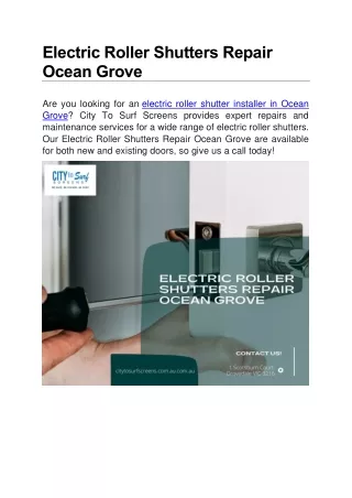 Electric Roller Shutters Repair Ocean Grove
