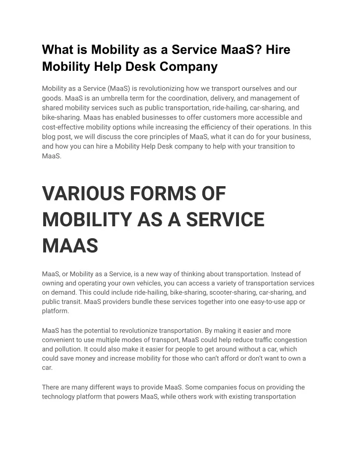 what is mobility as a service maas hire mobility