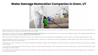 Water Damage Restoration Companies in Orem, UT