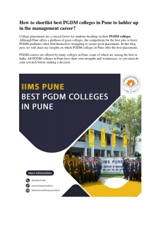 How to shortlist Top PGDM colleges in Pune to ladder up in the management career
