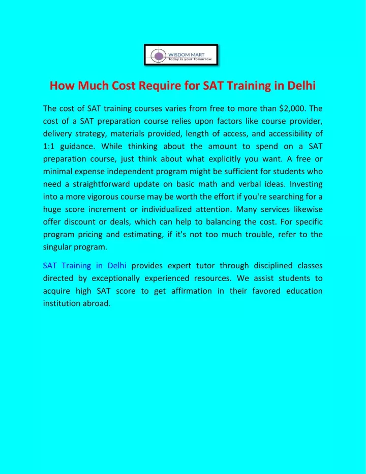 how much cost require for sat training in delhi