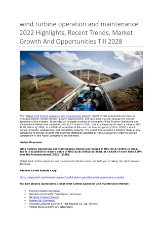 Wind turbine operation and maintenance 2022 Highlights and Recent Trends