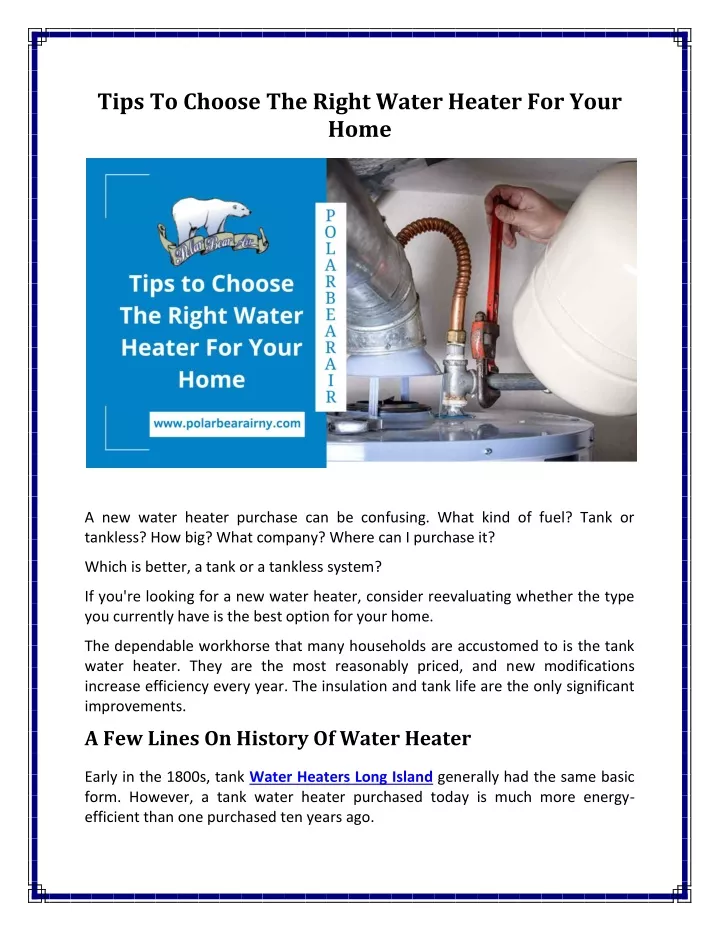 tips to choose the right water heater for your