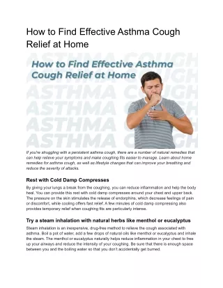 How to Find Effective Asthma Cough Relief at Home