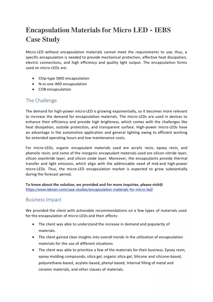 encapsulation materials for micro led iebs case study
