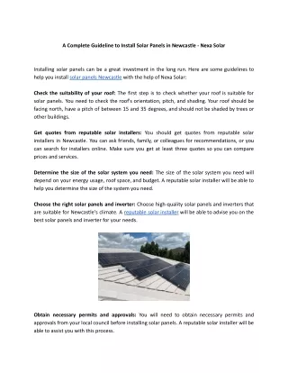 A Complete Guideline to Install Solar Panels in Newcastle - Nexa Solar