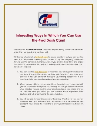 Interesting Ways In Which You Can Use The 4wd Dash Cam