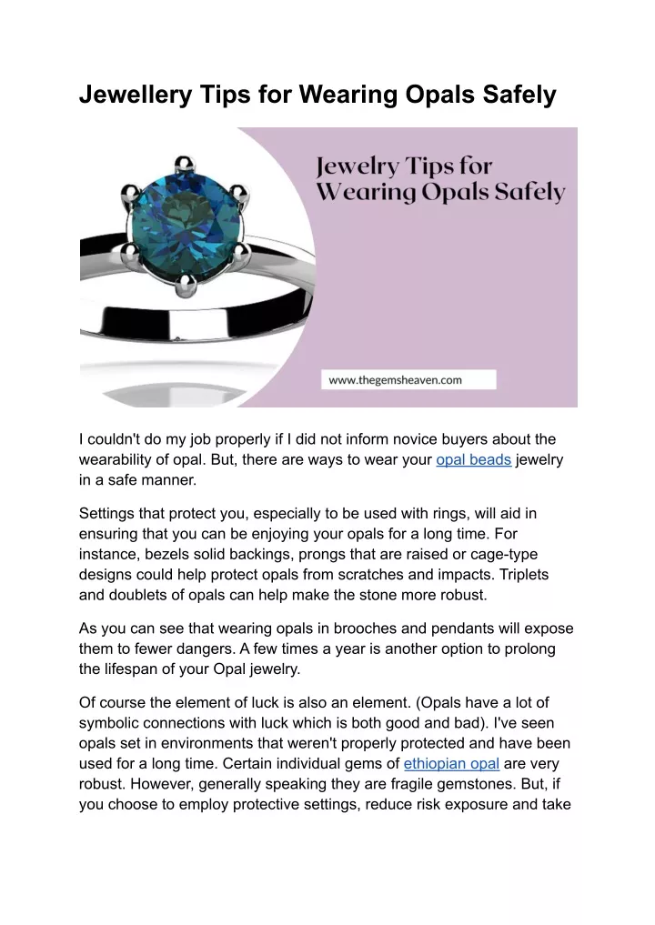 jewellery tips for wearing opals safely