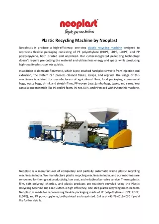 Plastic Recycling Machine