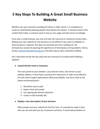 5 key steps to building a great small business