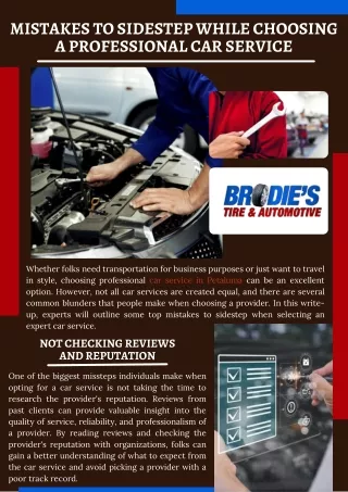 Mistakes to Sidestep While Choosing a Professional Car Service