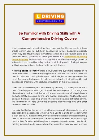 Be Familiar with Driving Skills with A Comprehensive Driving Course