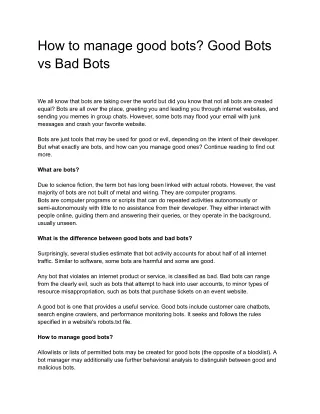 how to manage good bots good bots vs bad bots