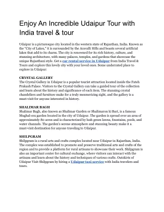 Enjoy An Incredible Udaipur Tour with India travel & tour