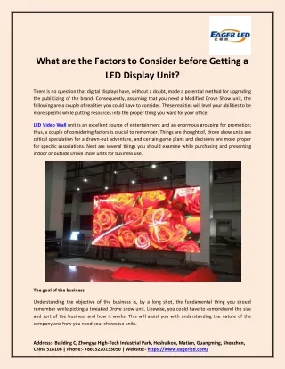 What Are The Factors To Consider Before Getting A LED Display Unit?