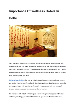 Importance Of Wellness Hotels In Delhi