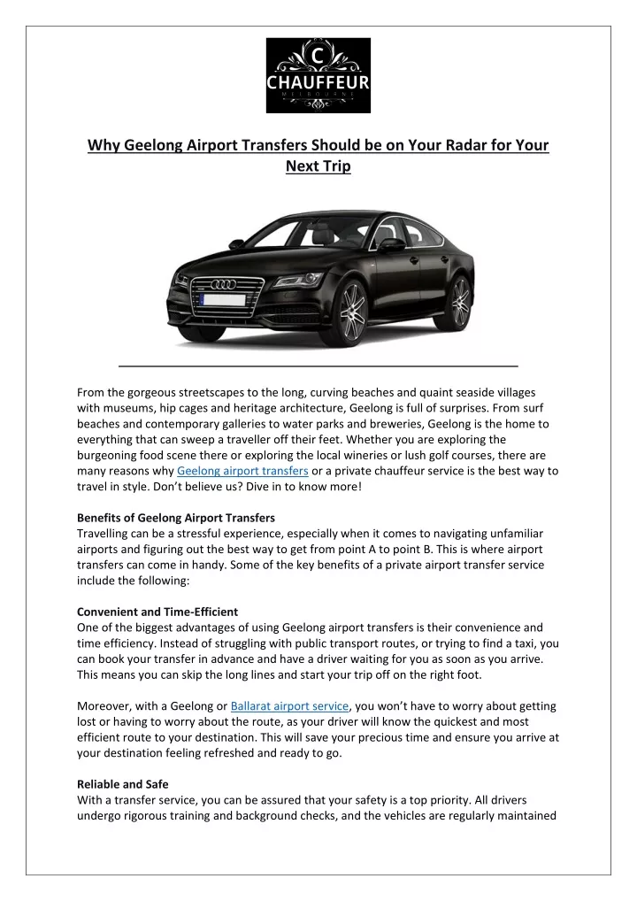 why geelong airport transfers should be on your