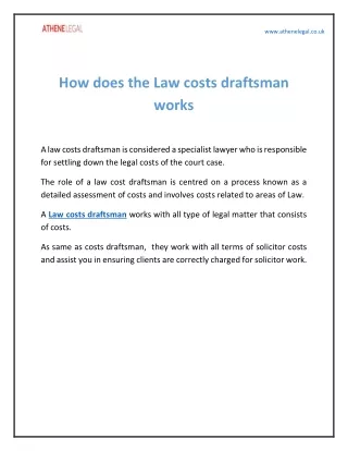 How does the Law costs draftsman works