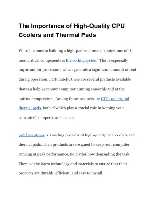 The Importance of High-Quality CPU Coolers and Thermal Pads