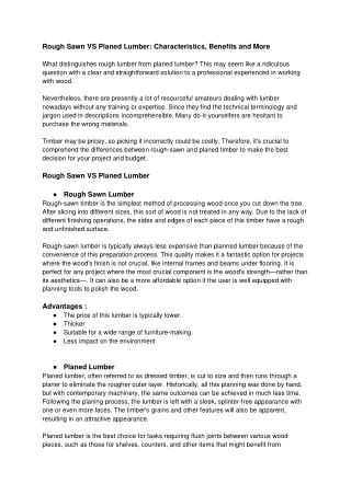 rough sawn vs planed lumber characteristics