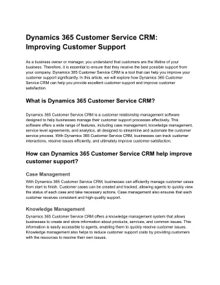 Dynamics 365 Customer Service CRM_ Improving Customer Support