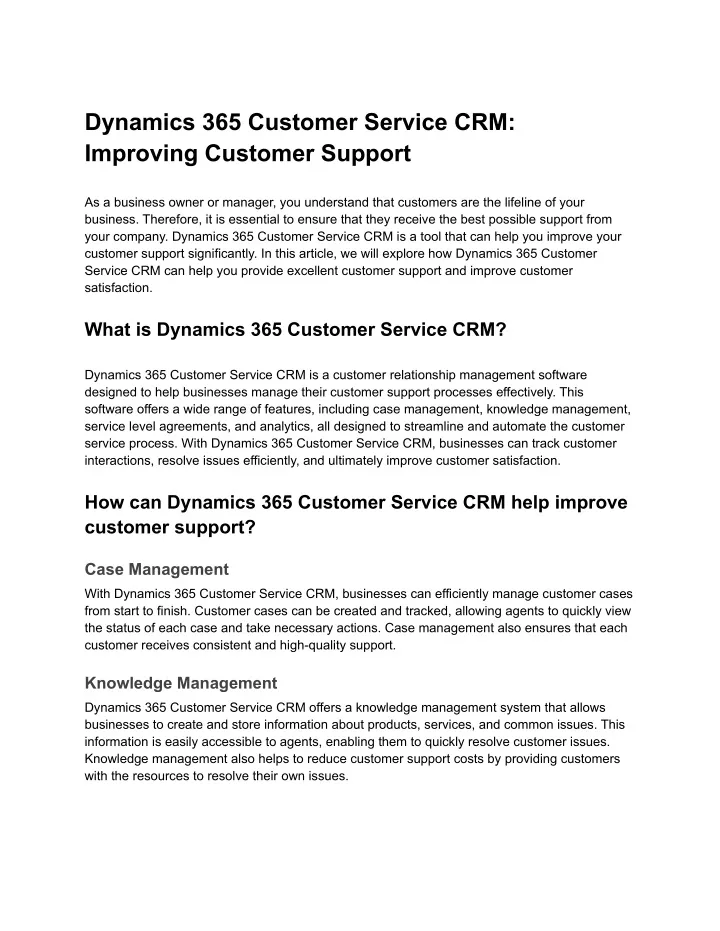 dynamics 365 customer service crm improving