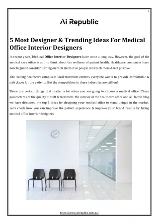 5 Most Designer & Trending Ideas For Medical Office Interior Designers