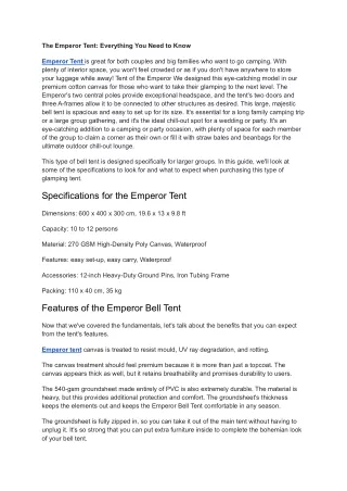 The Emperor Tent: Everything You Need to Know