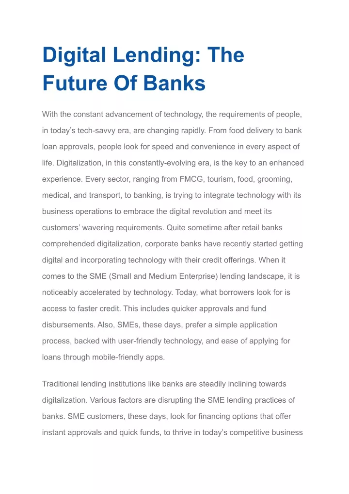 digital lending the future of banks
