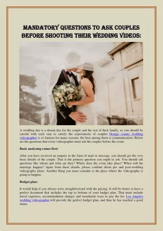 Mandatory questions to ask couples before shooting their wedding videos