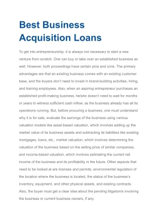 Best Business Acquisition Loans
