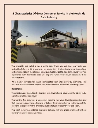 5 Characteristics Of Great Consumer Service In the Northside Cabs Industry