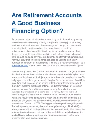 Are Retirement Accounts A Good Business Financing Option?